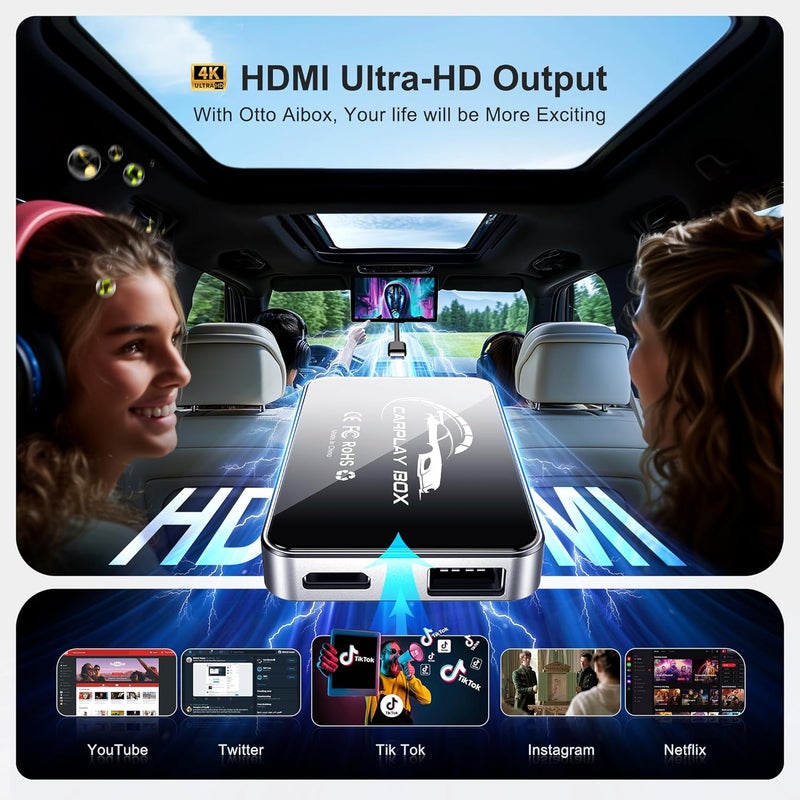 FAIMEE AI Box Wireless CarPlay & Auto Adapter - Plug & Play, Dual-Band WiFi, Bluetooth 5.0, 4K Video Support, Android 12.0 System, Compatible with Factory CarPlay & Android Auto （4GB RAM+32GB ROM） - Image 5